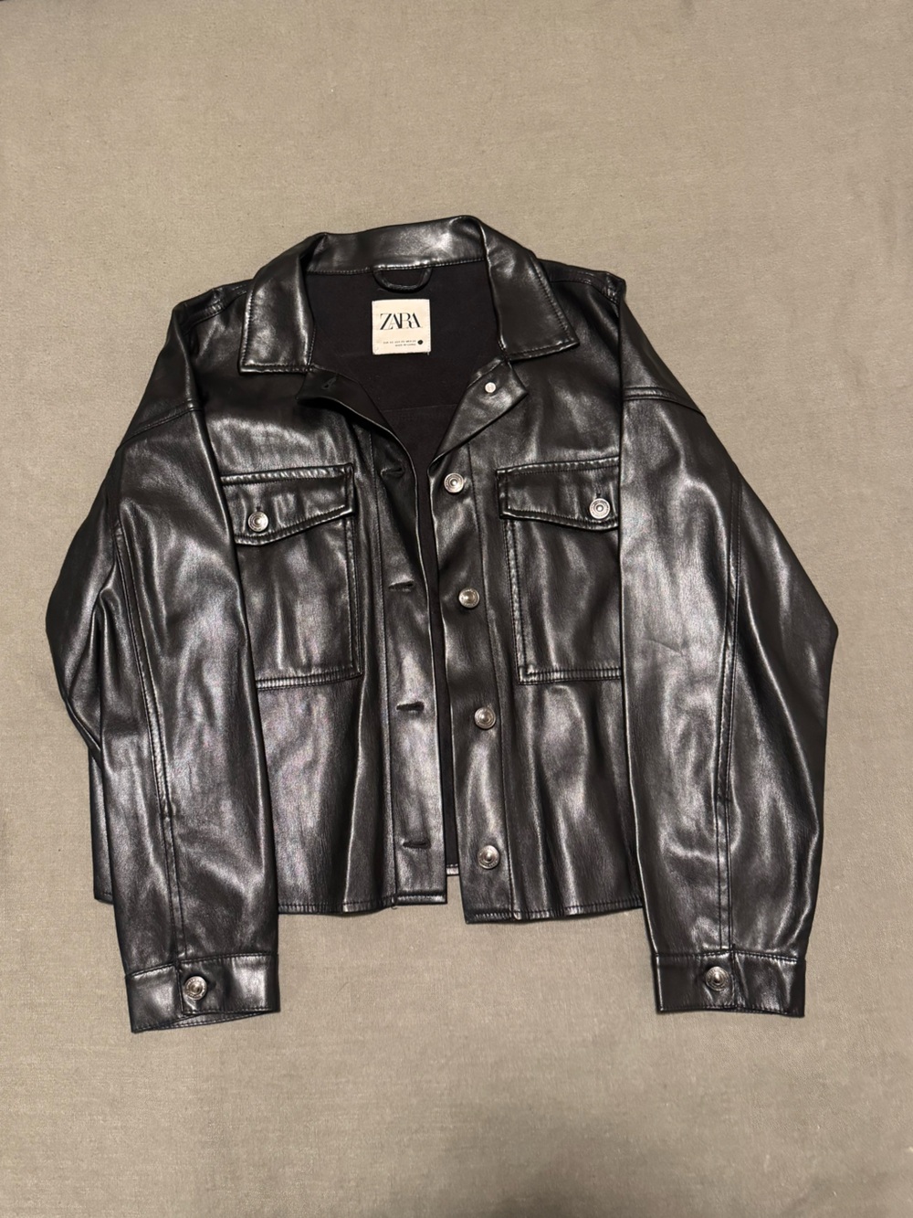 ZARA Black Faux Leather Cropped Jacket - Women’s